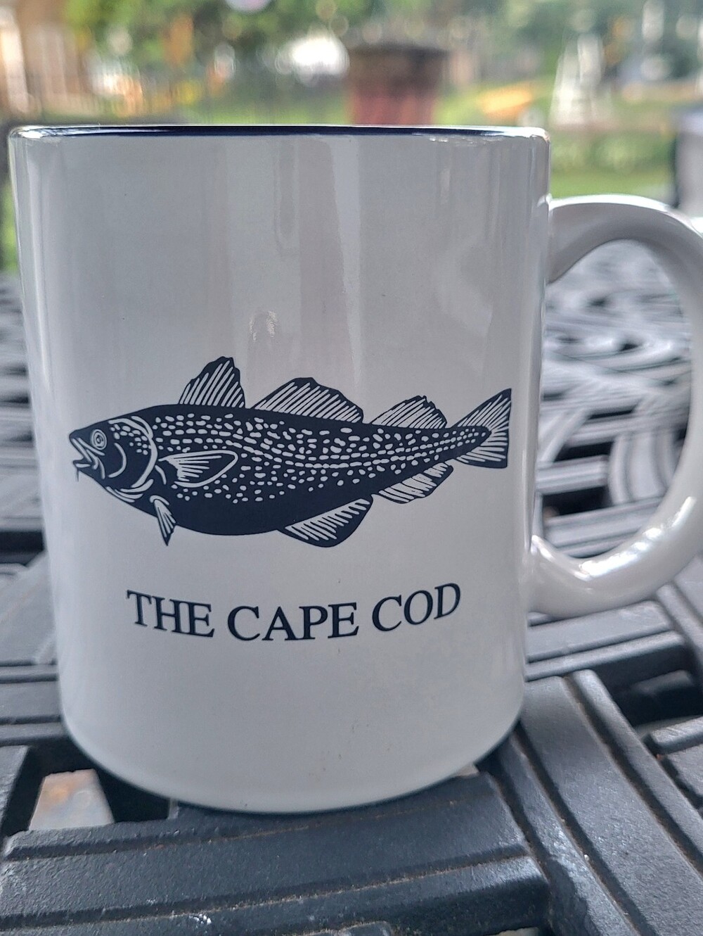 The Cape Cod Mug M Ware White Blue 14 oz Coffee Beachy Ocean Fishing Nantucket